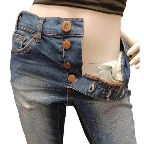 One Teaspoon  Raw Hem Distressed Ankle Medium Wash Jeans Size 26 - Picture 4 of 11